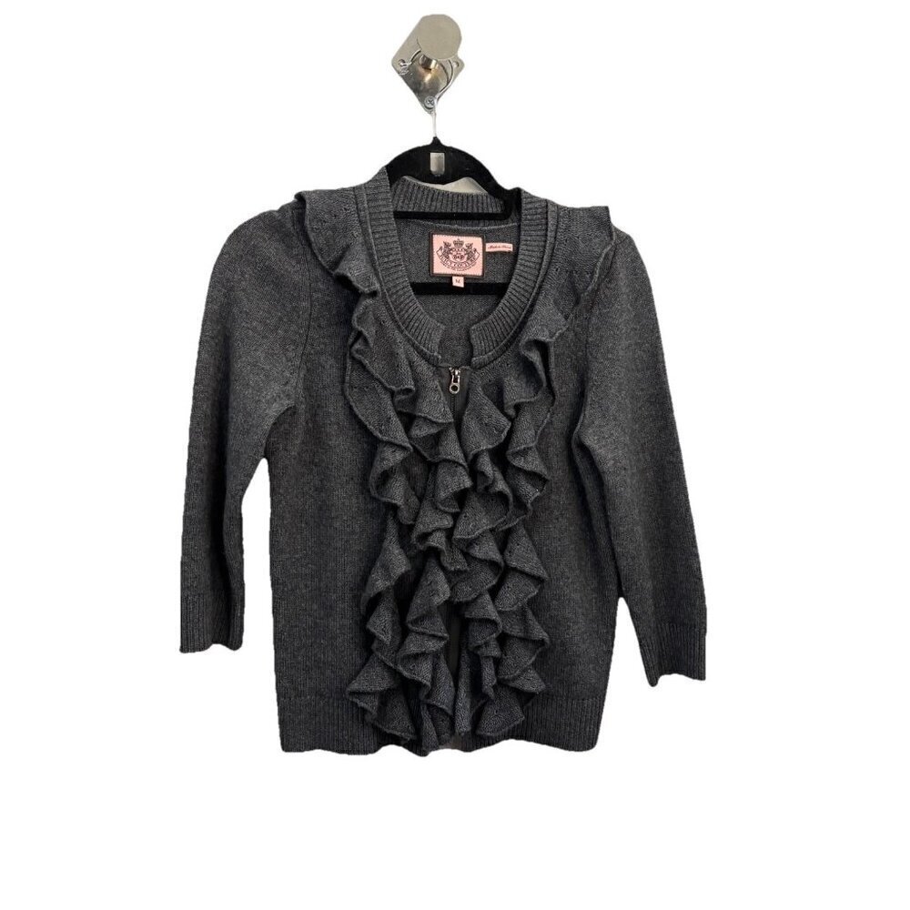 Juicy Couture Cashmere Blend Zipped Ruffled 3/4 Sleeve Cardigan Women Medium
